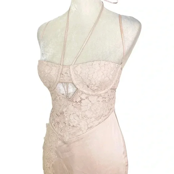 House of CB Lace Cutout Body Con Dress in Crystal Pale Pink Size S NWT - Picture 4 of 15